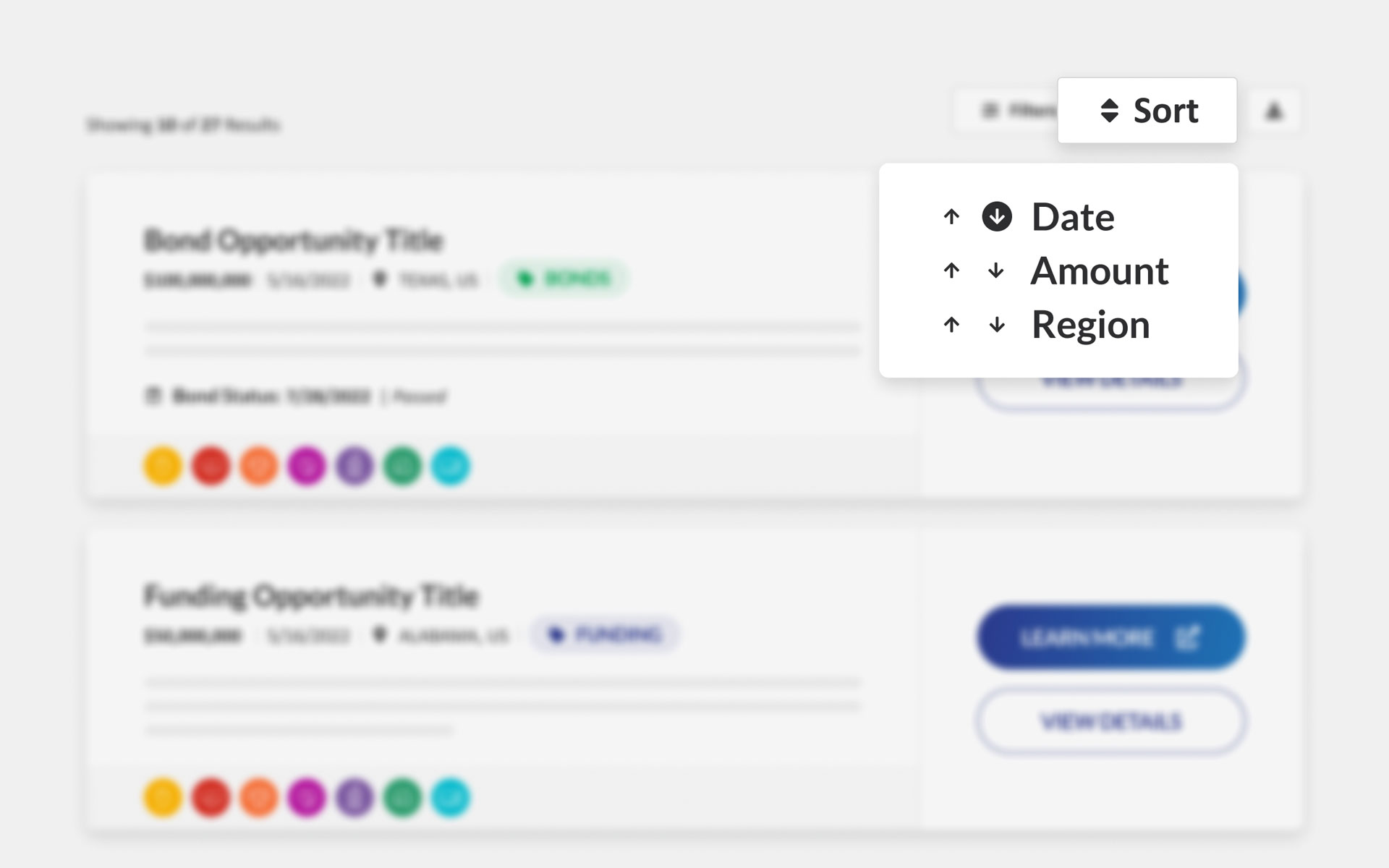 Funding Tool Sort Mockup